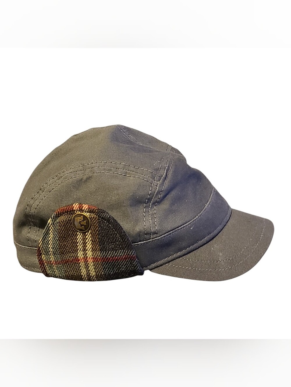 B55 Goorin Bros. Men's Gray Military Cap Ear Flap Plaid Lining, Size Med